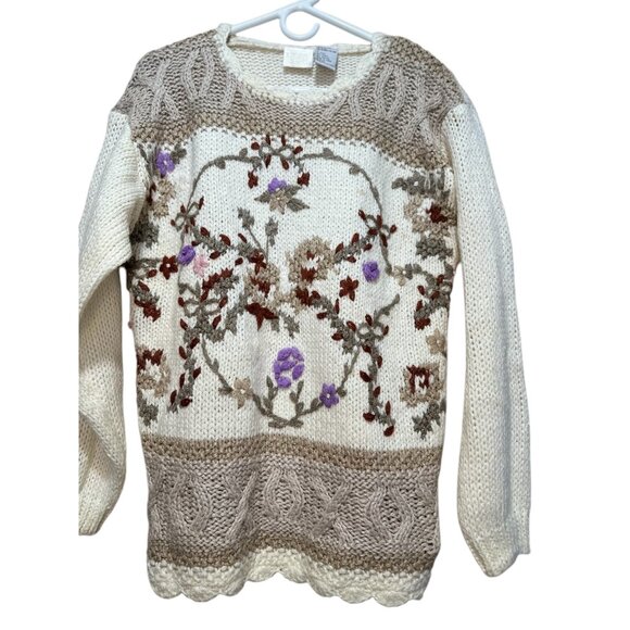 Vintage Needles & Yarn Knit Floral Embroidered Sweater Small Cottagecore Prairie - Picture 15 of 15